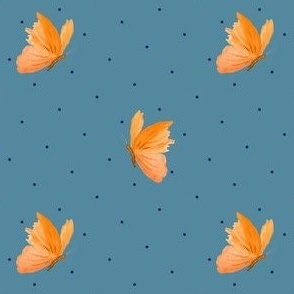 orange butterfly on blue with dots