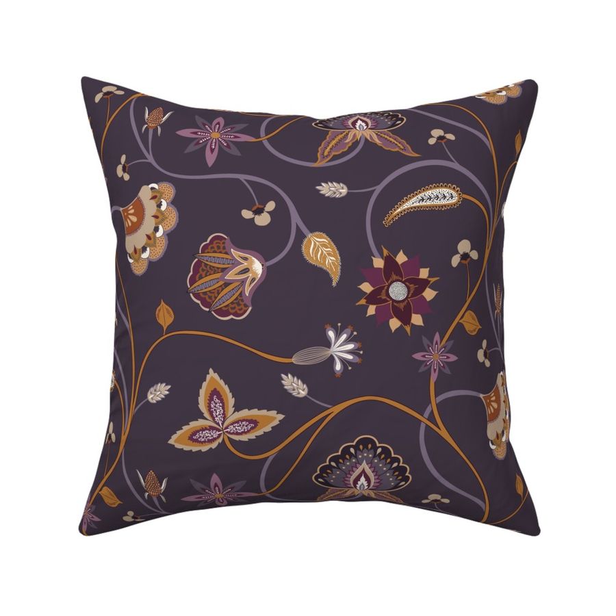 Chintz florals on trailing branches boho style - dark purple