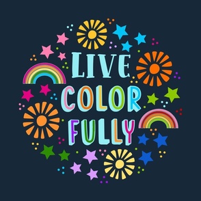 18x18 Panel Live Color Fully Rainbows Stars and Sunshine on Dark Navy for DIY Throw Pillow or Cushion Cover