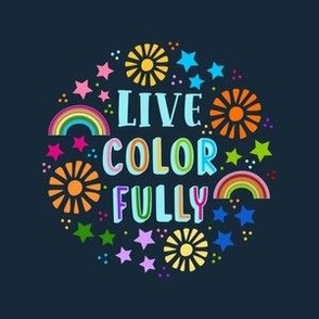 4" Circle Panel Live Color Fully Rainbows Stars and Sunshine on Dark Navy for Embroidery Hoop Projects Iron On Patches