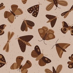 moths and butterflies - dark brown on tan - SHW 1006 U