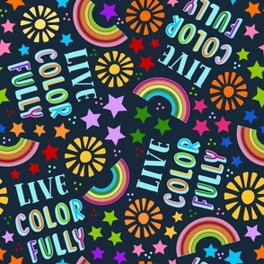 Large Scale Live Color Fully Rainbows Stars and Sunshine on Dark Navy
