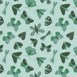 moths and butterflies - light blue green - small scale - shw1006 ff