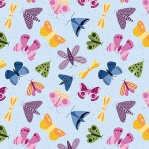 moths and butterflies - light blue background - small scale - shw1006 jj