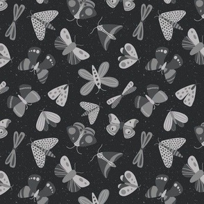 moths and butterflies - dark gray - small scale - shw1006 tt