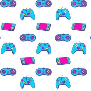 Retro game controllers on white