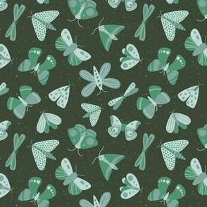 moths and butterflies - teal green - small scale - shw1006 vv