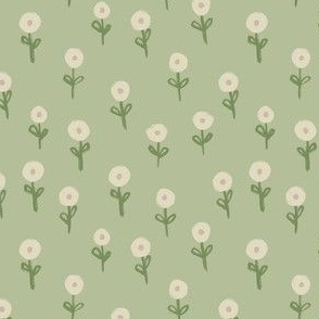 Small Flowers Neutral Green 