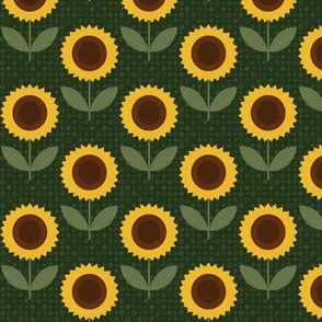 Geometric sunflowers - green background - medium scale - shw1010 a