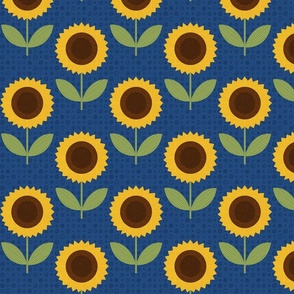 Geometric sunflowers - blue background - medium scale - shw1010 b