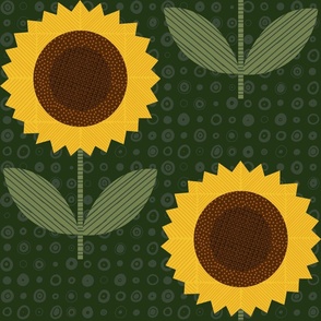 Geometric sunflowers - green background - large scale - shw1010 aaa