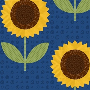 Geometric sunflowers - blue background - large scale - shw1010 bbb