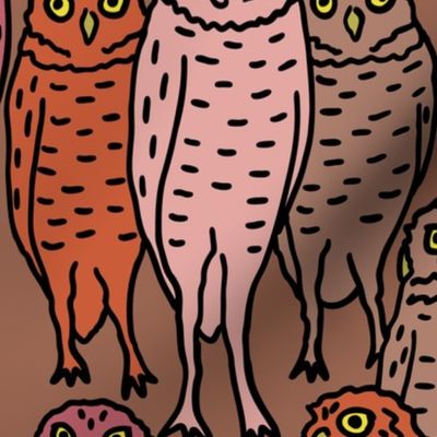 large - pink owls on terracotta