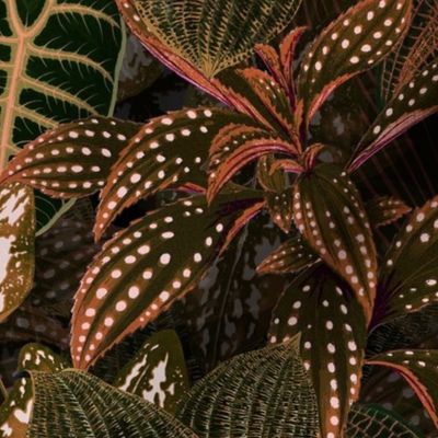 Hand Painted Antique Watercolor Tropical Leaves Garden  Sepia Toned