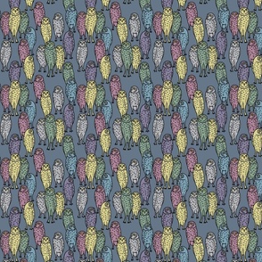 small - pastel owls on blue