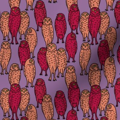 small - pink owls on purple