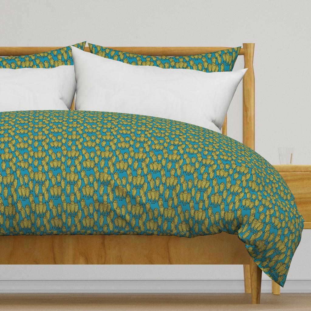 small - yellow owls on teal