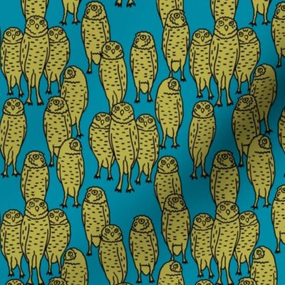 small - yellow owls on teal