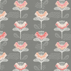 Mod Blooms on Pewter Gray - Large