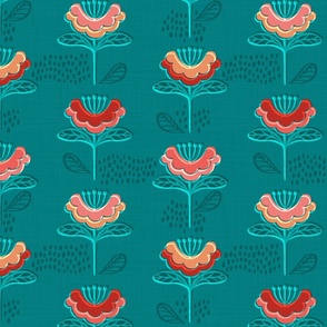 Mod Blooms on Teal Green - Large