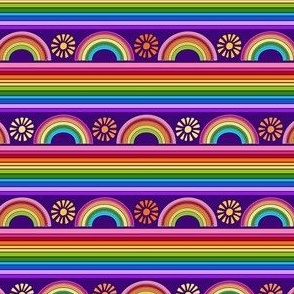 Small Scale Color Your World Rainbow Stripes and Sunshine on Purple