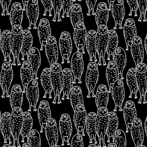 medium - black and white owls inverted on black