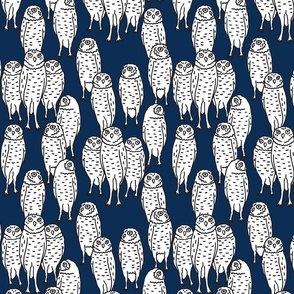 medium - black and white owls on dark blue