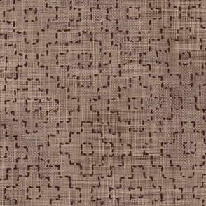 Sashiko Crosses in Warm Earth Tones (xl scale) | Hand stitched squares on taupe, Japanese sashiko stitching in dark oak on dark beige linen texture, boho kantha quilt, rustic square pattern in woodland neutrals.