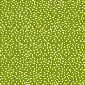 painterly polka dots  - white dots and moss green