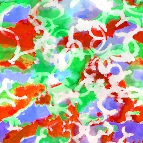 Abstract ink flowers red green