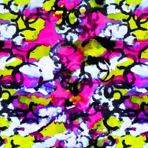 Abstract ink flowers pink yellow