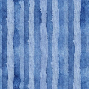 Watercolor And Denim Stripes In Jeans Blue Smaller Scale