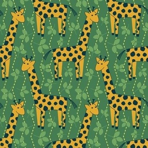 Yellow Giraffes on Jungle Green