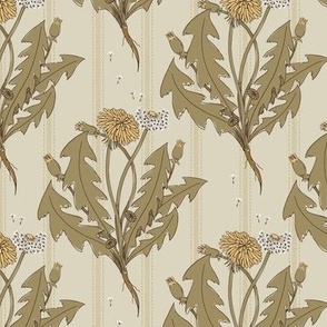 Dandelion Stripe | Small (6" Repeat) | Khaki + Ecru | Botanical