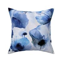 Wild Poppy Flower Loose Abstract Watercolor Floral Pattern Indigo Blue