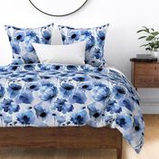 Wild Poppy Flower Loose Abstract Watercolor Floral Pattern Indigo Blue