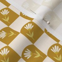 Reaching Daisies {Goldenrod and Cream} Daisy Flowers on Arched Checker Board, Small 1" Checks