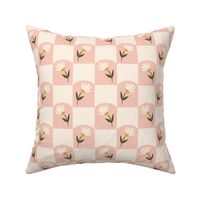 Reaching Daisies {Chilean Pink and Cream} Daisy Flowers on Arched Checker Board, Large 2" Checks