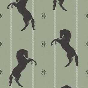 Mustangs Wild Horses | Sagebrush Green | Small  12" repeat |  Western Boho