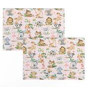 12” Wild Safari Animals (shell pink) Cute Baby Girl Jungle Animals, 12” repeat