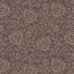 Cross Stitch Roses - 6" medium - blush, taupe, and brown linen 