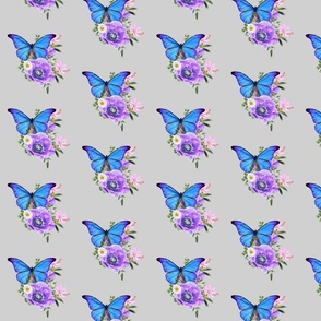 BLUE BUTTERFLY WITH PURPLE FLOWERS