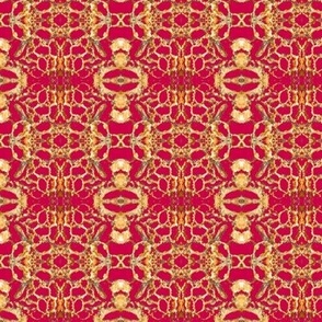 Coral mirrored Ogees red and gold Lacy effect 3” repeat