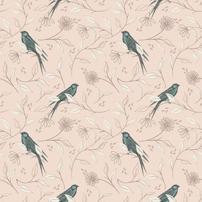 Birds and Nature -Woodland Wings -Blue Birds/Champagne Pink