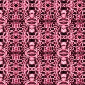 Coral mirrored lace effect pink on dark background small 3” repeat 