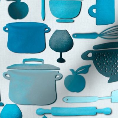 Ocean blue hues monochrome kitchen utensils directional