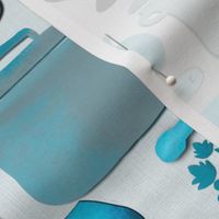 Ocean blue hues monochrome kitchen utensils directional