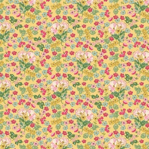 Cottage Core Florals, Farmhouse florals, mustard yellow and pink, painterly floral Bloom True by Terri-Conrad-Designs copy