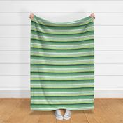 half scale stripes: white linen + shades of green and linens