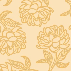 Peonies Block Print Soft Butter Yellow by Angel Gerardo - Large Scale